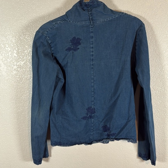 British Khaki Chambray Embroidered Button Down Shirt Size 4 Vintage 90s - Picture 4 of 6